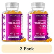 2 pack Vitamatic Folic Acid Gummies 1000 mcg 1 mg - an Essential Prenatal Vitamins for Mom & Baby - Vitamin B9 - 120 Vegan Gummies