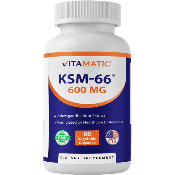 (2 pack) Vitamatic KSM-66 Ashwagandha Root Extract   Bioperine - 600mg, 60 Veggie Caps (1200 mg per 2 Capsules)