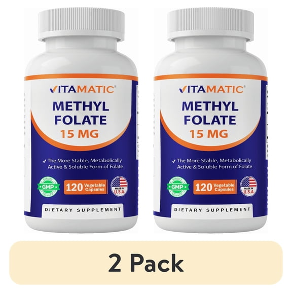 (2 pack) Vitamatic L Methylfolate 15mg - 120 Vegetable Capsules - Optimized and Activated High Potency - Metabolically Active Folate
