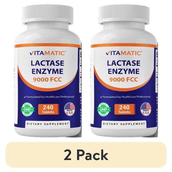 (2 pack) Vitamatic Lactase Enzyme 9000 FCC 240 Tablets - Lactose Intolerance Relief Caplets