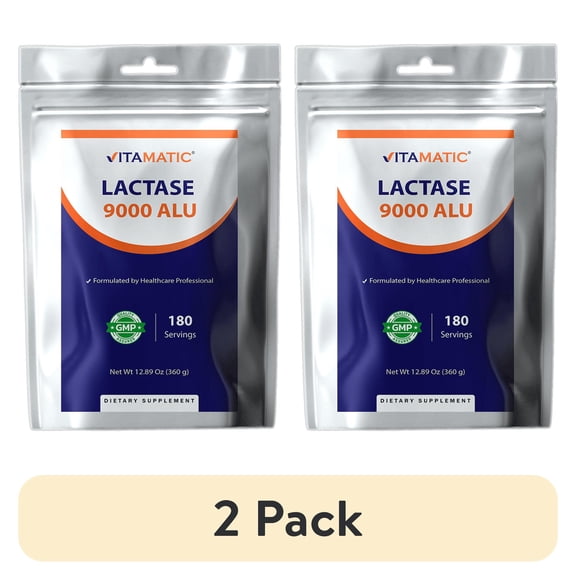(2 pack) Vitamatic Lactase Enzyme Powder  9000 ALU Per Serving  180 Servings  Supports Lactose Digestion, Non-GMO, Gluten Free