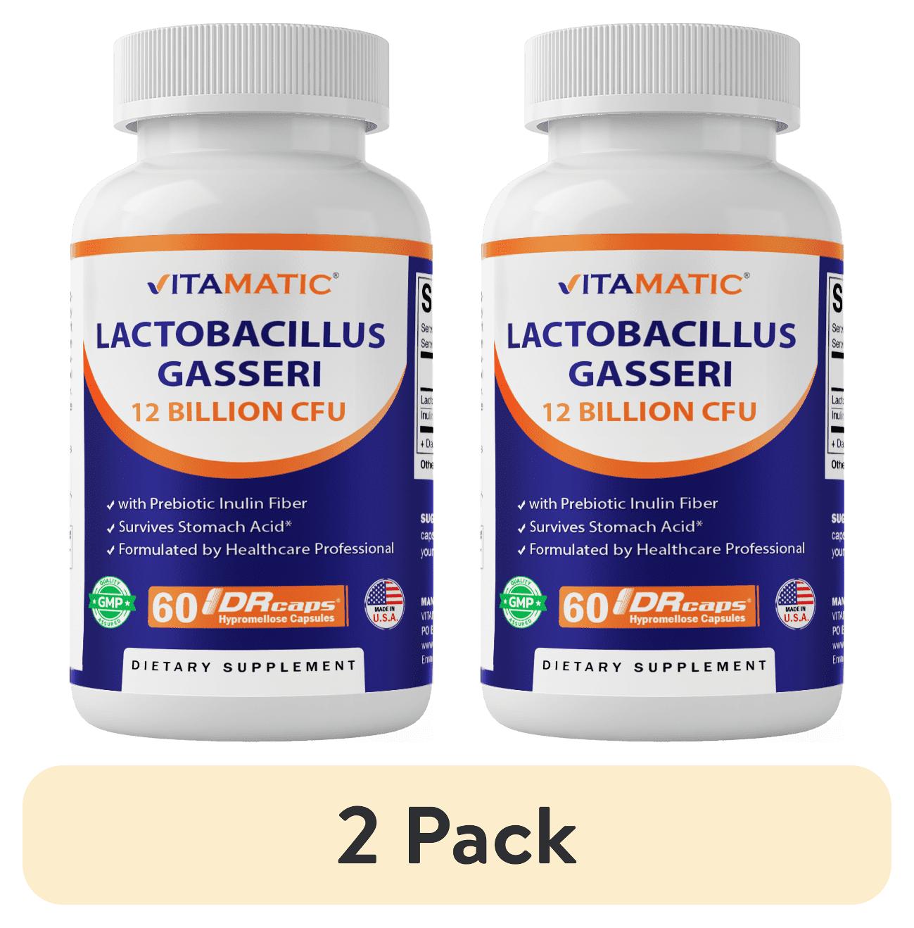 (2 pack) Vitamatic Lactobacillus Gasseri - 12 Billion per DR Capsule - 60 Count - Digestive Support - Made with Prebiotic Inulin Fiber