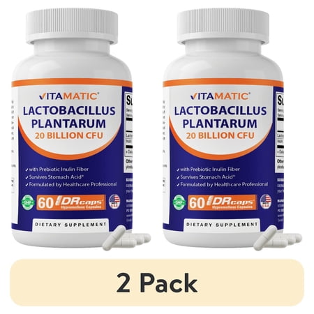 (2 pack) Vitamatic Lactobacillus Plantarum - 20 Billion per DR Capsule - 60 Count - Digestive Support - Made with Prebiotic Inulin Fiber
