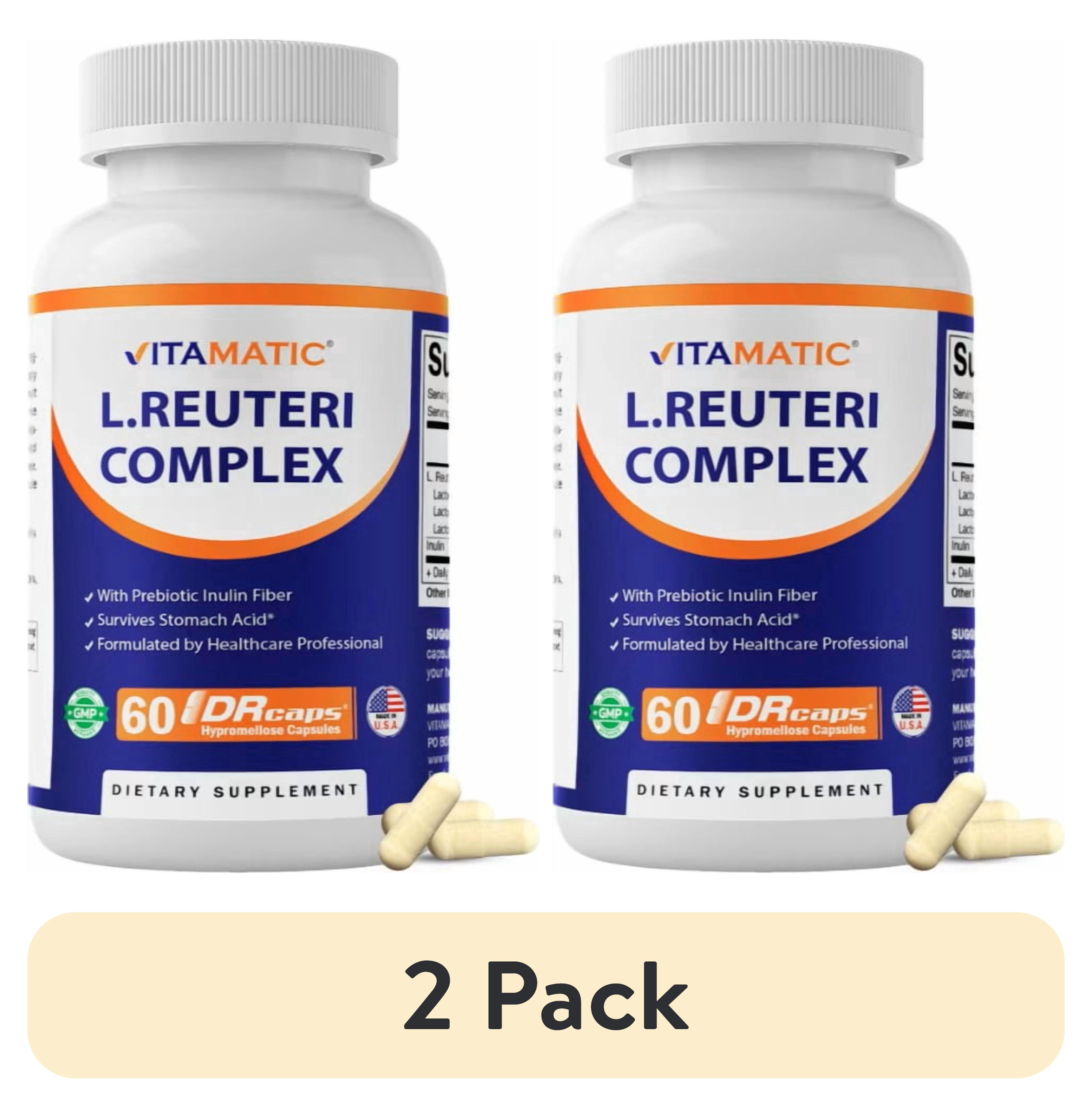 (2 pack) Vitamatic Lactobacillus Reuteri Complex - 22 Billion per DR Capsule - 60 Count - Digestive Support - Made with Prebiotic Inulin Fiber