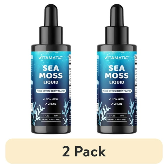 (2 pack) Vitamatic Liquid Organic Irish Sea Moss - Made with Bladderwrack & Burdock Root - 2800 mg per Serving - 2 FL OZ - Seamoss Supplement for Thyroid, Energy, Immune Support