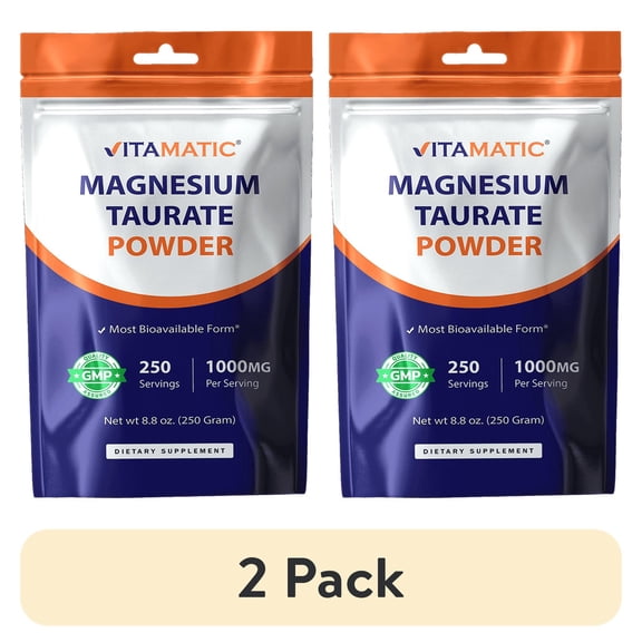 (2 pack) Vitamatic Magnesium Taurate 1000mg per Serving Supports Muscle, Joint, and Heart Health 250 Grams - 250 Servings