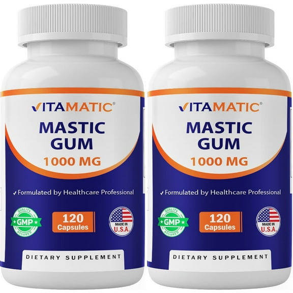 2 pack - Vitamatic Mastic Gum 1000mg per Serving 120 Capsules - Promotes Digestive, Oral & liver health (Total 240 capsules)