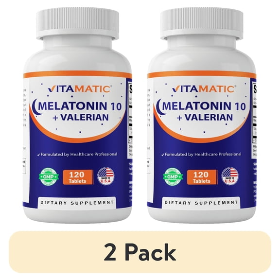 (2 pack) Vitamatic Melatonin 10mg with Valerian Root 4:1 Extract 250 mg 120 tablets
