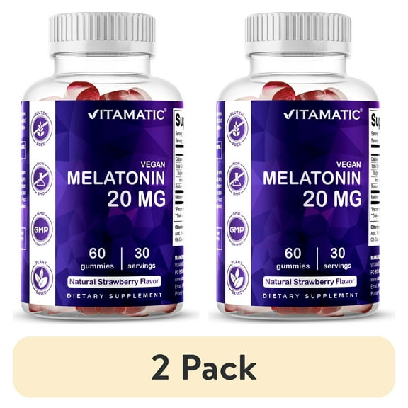 (2 pack) Vitamatic Melatonin 20mg Gummies for Adults, 30 Servings - 60 Vegetarian Gummies - Non-Habit Forming Sleep Aid Supplement
