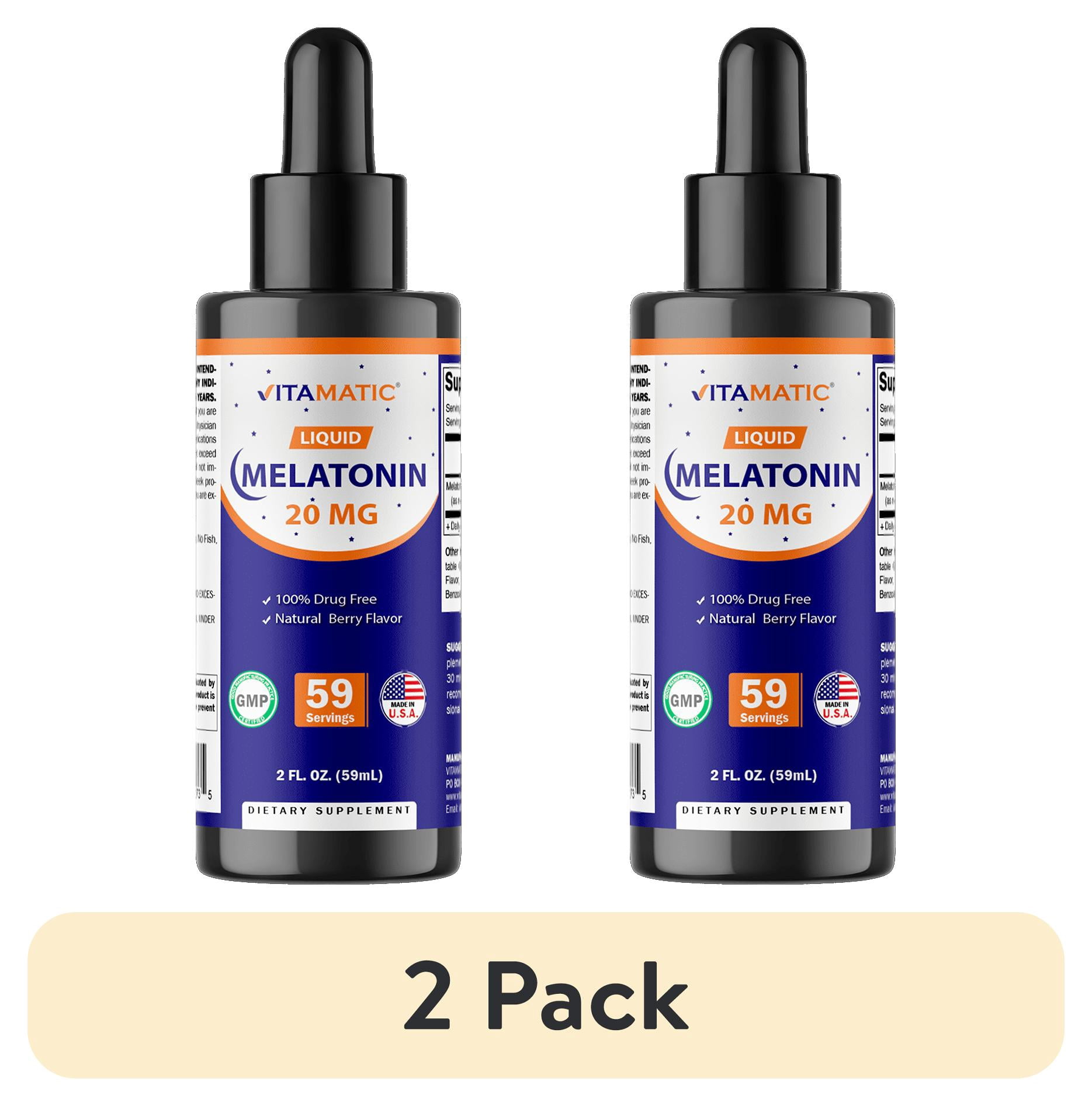 (2 pack) Vitamatic Melatonin 20mg Liquid Drops - 2 Fluid Ounce (59ml) - Natural Berry Flavor - for Adults - Non-GMO - Vegetarian Supplement
