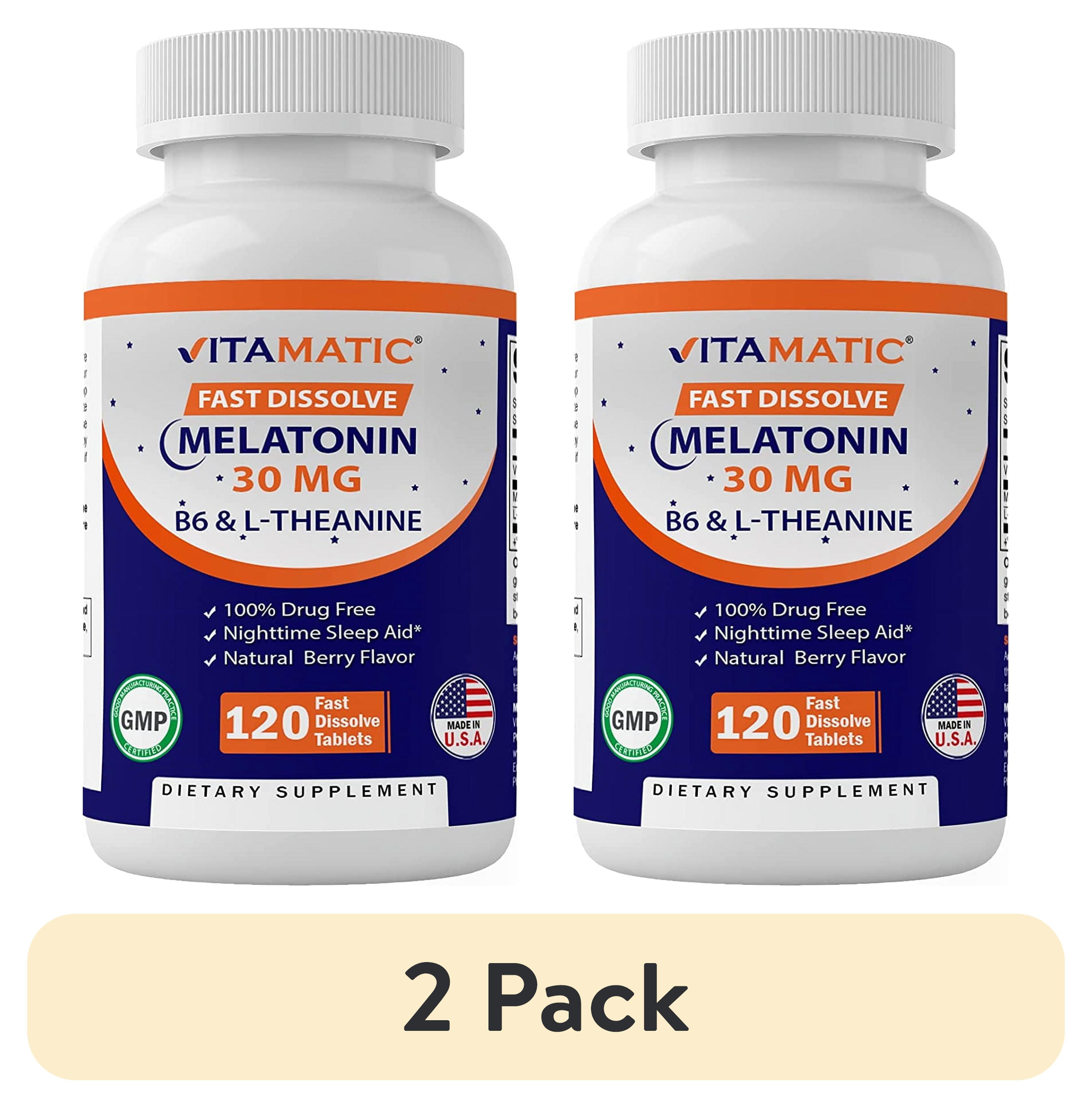 (2 pack) Vitamatic Melatonin, B6 & L-Theanine, Natural Berry, 120 Fast Dissolve Tablets