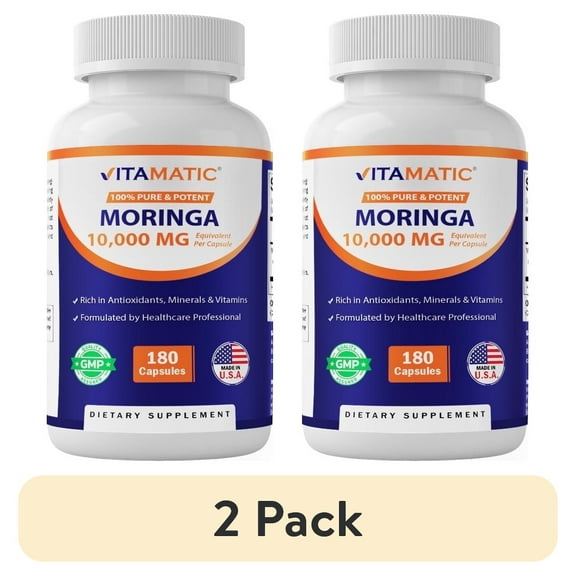 (2 pack) Vitamatic Moringa Capsules 10,000mg - 180 Capsules | Pure Moringa Oleifera Leaf Powder Supplement