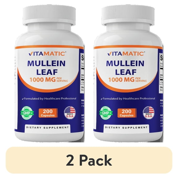 (2 pack) Vitamatic Mullein Leaf 1000mg per Serving - Supports Healthy Respiratory, Bronchial & Immune Function - 200 Ct