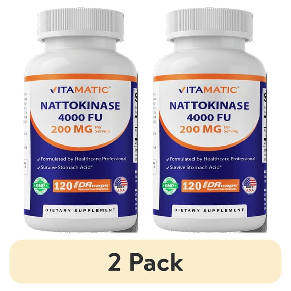 (2 pack) Vitamatic Nattokinase Supplement 4,000 FU Servings, 120 Delayed Released Capsules - Survives Stomach Acids - Circulatory Health Support - Non-GMO & Gluten Free - Made in The USA