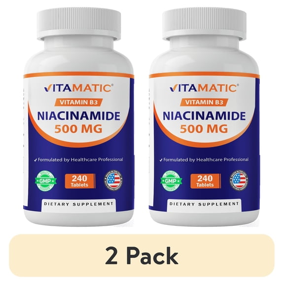 (2 pack) Vitamatic Niacinamide 500 mg 240 Tablets - Flush Free Vitamin B3 - Supports Energy Production