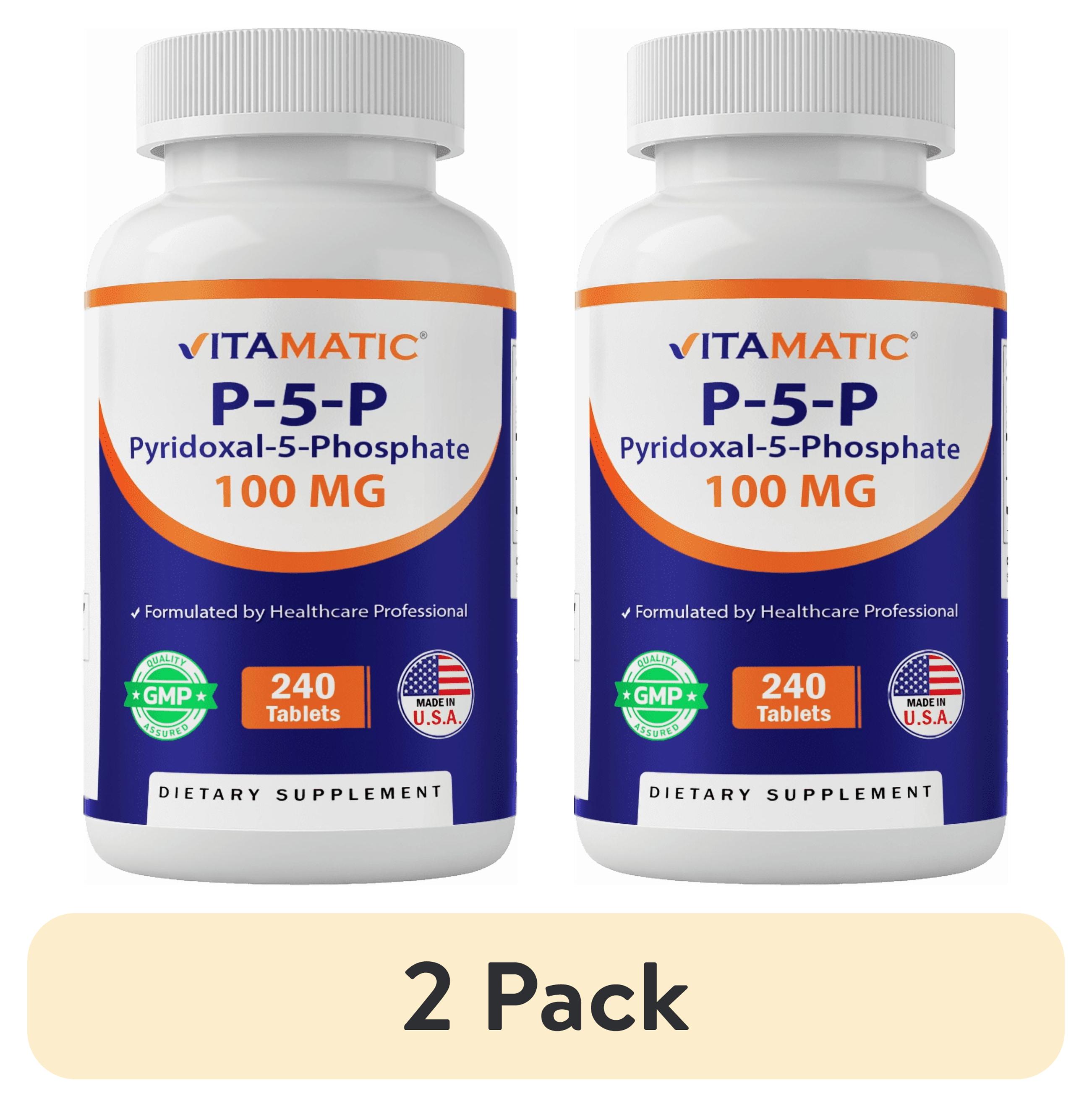 (2 pack) Vitamatic P5P 100 mg (Pyridoxal-5-Phosphate) – Active Form of Vitamin B6 – Energy & Nervous System Support – Non-GMO, Gluten-Free – 240 Tablets