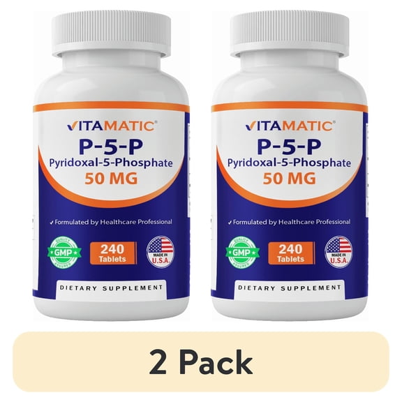 (2 pack) Vitamatic P5P 50 mg – Pyridoxal-5-Phosphate – Active Form of Vitamin B6 – Energy & Nervous System Support – Non-GMO, Gluten-Free – 240 Tablets