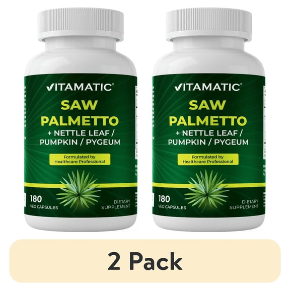 (2 pack) Vitamatic Saw Palmetto Extract for Men & Women 180 Veg Capsules - Made with Pumpkin Seed, Pygeum, Nettle Leaf - Made in The USA - Promotes Healthy Prostate Function