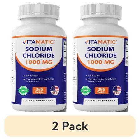 (2 pack) Vitamatic Sodium Chloride 1000mg, 365 Tablets - Electrolytes Replenisher Hydration Drink