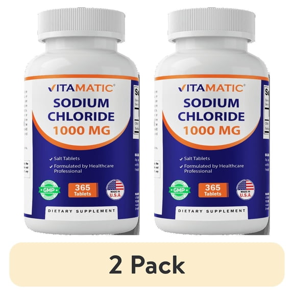 (2 pack) Vitamatic Sodium Chloride 1000mg, 365 Tablets - Electrolytes Replenisher Hydration Drink