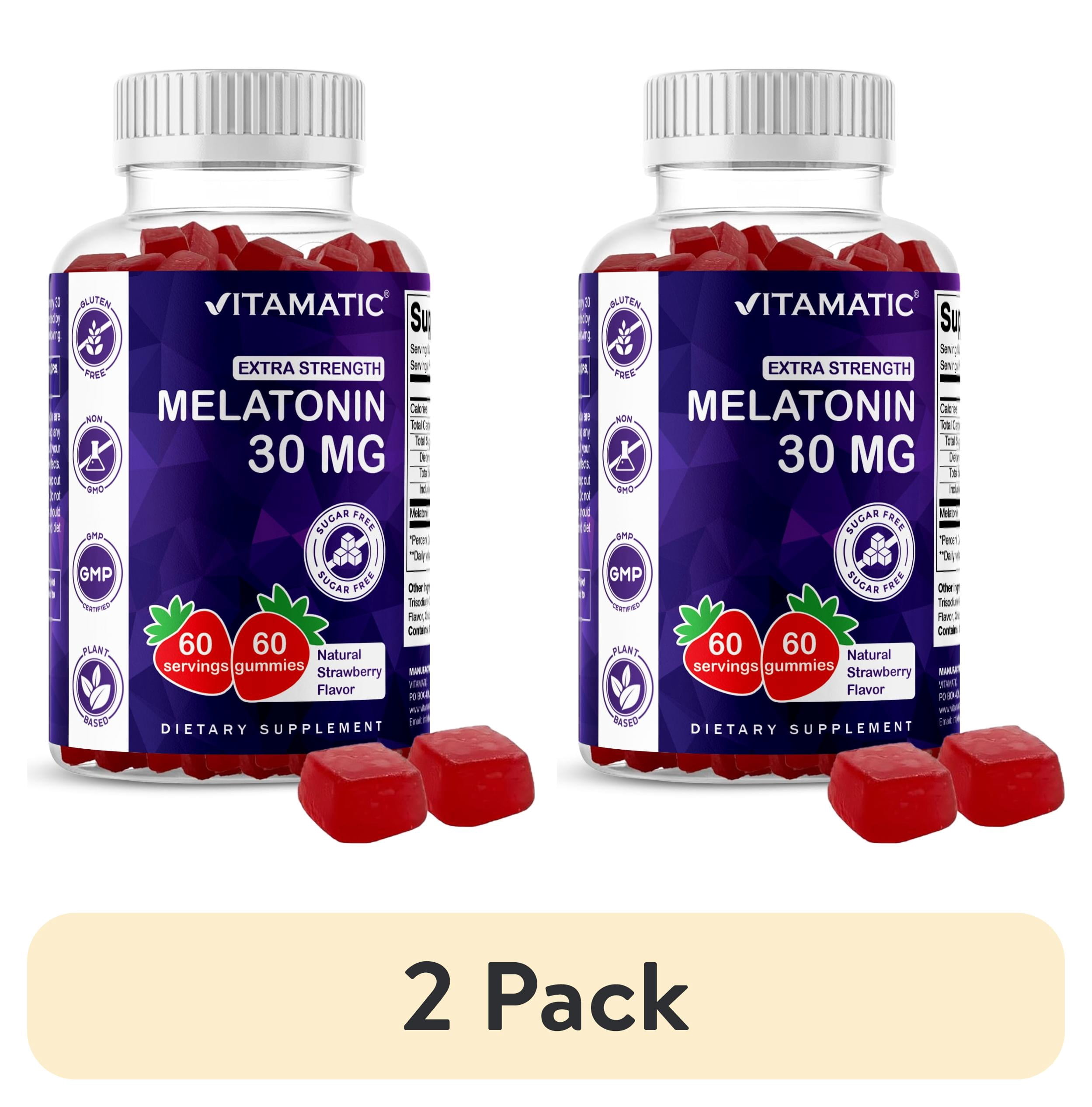 (2 pack) Vitamatic Sugar Free Melatonin 30mg per Gummy - 60 Servings - 60 Vegetarian Gummies - Non-Habit Forming Supplement