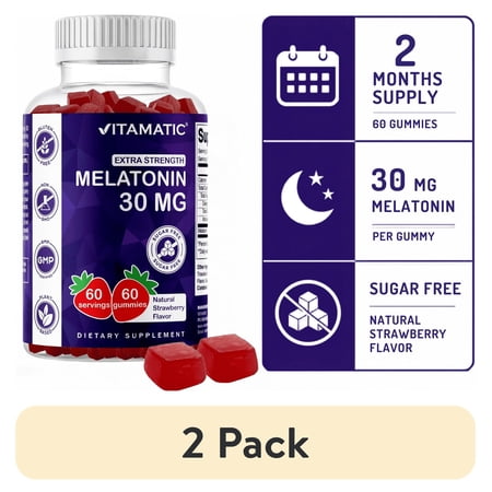 (2 pack) Vitamatic Sugar Free Melatonin 30mg per Gummy - 60 Servings - 60 Vegetarian Gummies - Non-Habit Forming Supplement
