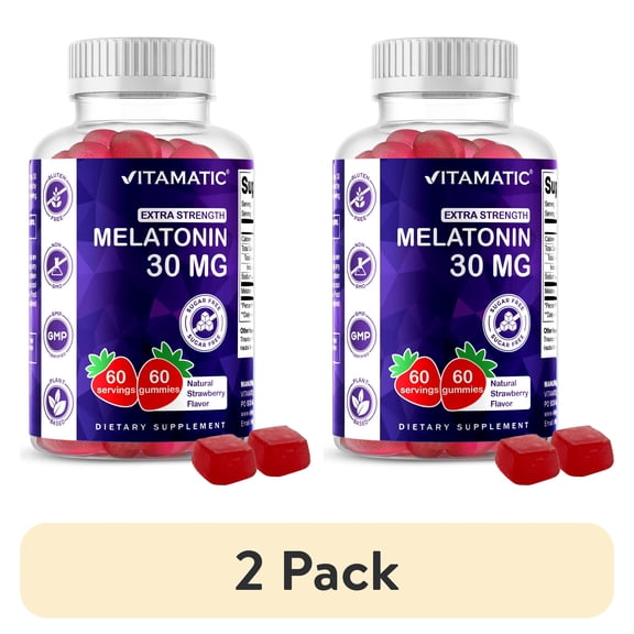 (2 pack) Vitamatic Sugar Free Melatonin 30mg per Gummy - 60 Servings - 60 Vegetarian Gummies - Non-Habit Forming Supplement