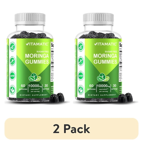 (2 pack) Vitamatic Sugar Free Moringa Gummies - 10000 mg Equivalent per Serving - Complete Green Superfood - 60 Pectin Based Gummies