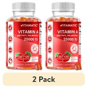 2 pack Vitamatic Sugar-Free Vitamin A 25000 IU Gummies, Natural Strawberry, 120 Count, 4.65 oz