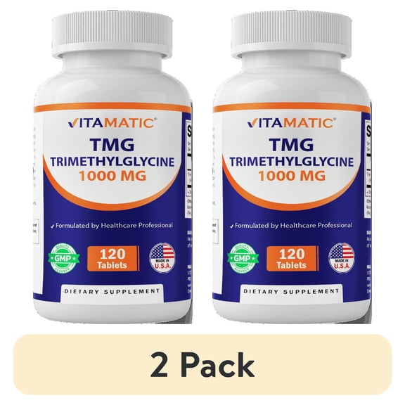 (2 pack) Vitamatic TMG Supplements 1000mg - Trimethylglycine - Betaine Anhydrous - 120 Tablets - 120 Servings - Non-GMO & Gluten Free
