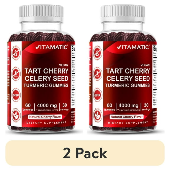 (2 pack) Vitamatic Tart Cherry with Celery Seed Gummies - 4000 mg Serving - Powerful Uric Acid Cleanse for Joint Comfort, Healthy Sleep Cycles & Muscle Recovery