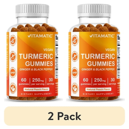 (2 pack) Vitamatic Turmeric Gummies with Ginger & Black Pepper Extract - 95% Curcuminoids - 60 Vegan Gummies