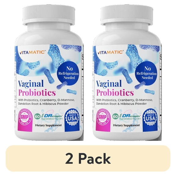 (2 pack) Vitamatic Vaginal Probiotics 20 Billions for Women pH Balance & Odor Control with Prebiotics & Probiotics 60 DR Capsules - Made with Cranberry, D-Mannose, Hibisucs & Dandelion