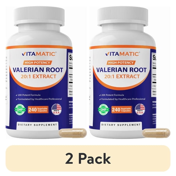 (2 pack) Vitamatic Valerian Root Extract 20:1 – Concentrated Botanical Extract Capsules – Non-GMO, Gluten Free – 240 Capsules