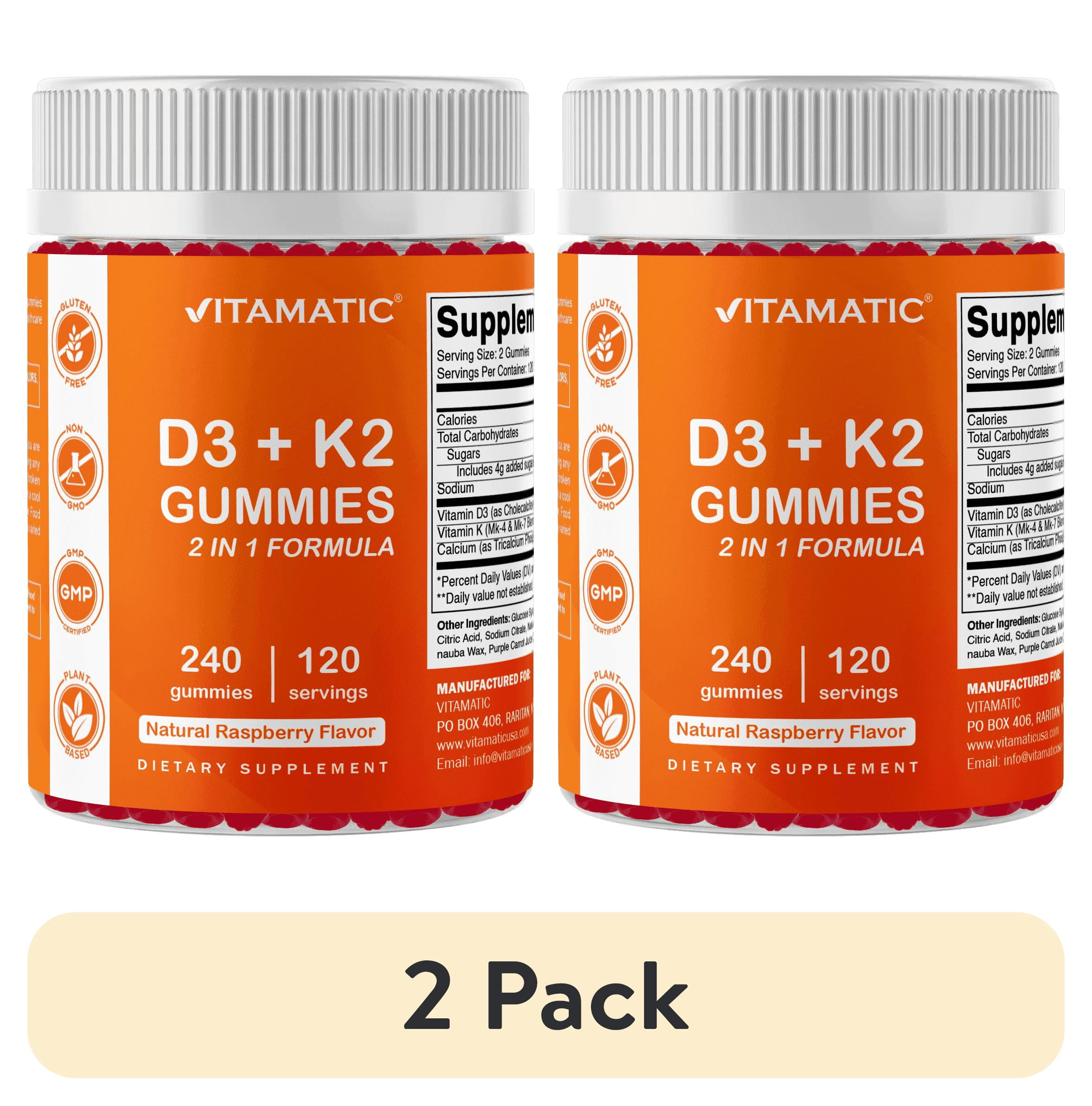 (2 pack) Vitamatic Vitamin D3 K2 with Calcium Gummies - 240 Count - Non-GMO, Gluten Free