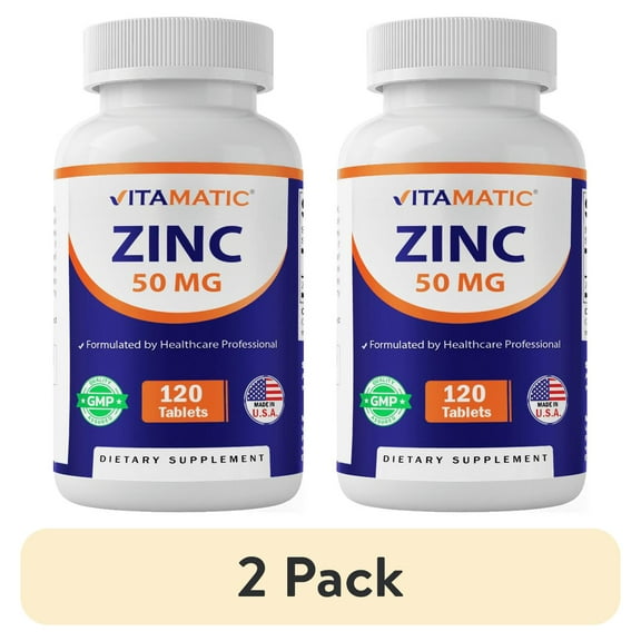 (2 pack) Vitamatic Zinc 50 mg as Zinc Supplement as Gluconate 120 Tablets (50mg Elemental Zinc)