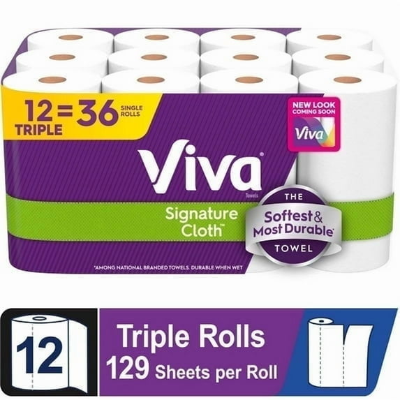 (2 pack) Viva Signature Cloth Paper Towels, 12 Triple Rolls, 129 Sheets per Roll