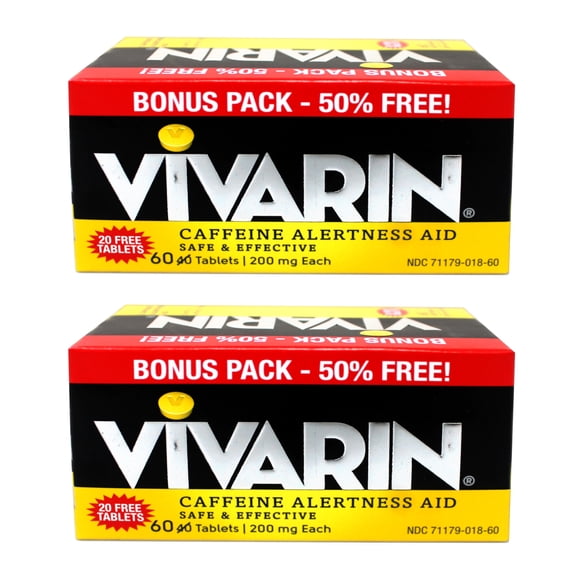 (2 pack) Vivarin Caffeine Pills, 200mg per Dose, Mental Energy Support, 60Count