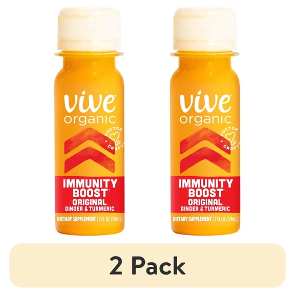 (2 pack) Vive Organic Immunity Boost Shot, Original Ginger and Turmeric Wellness Shot, 2 fl oz Bottle