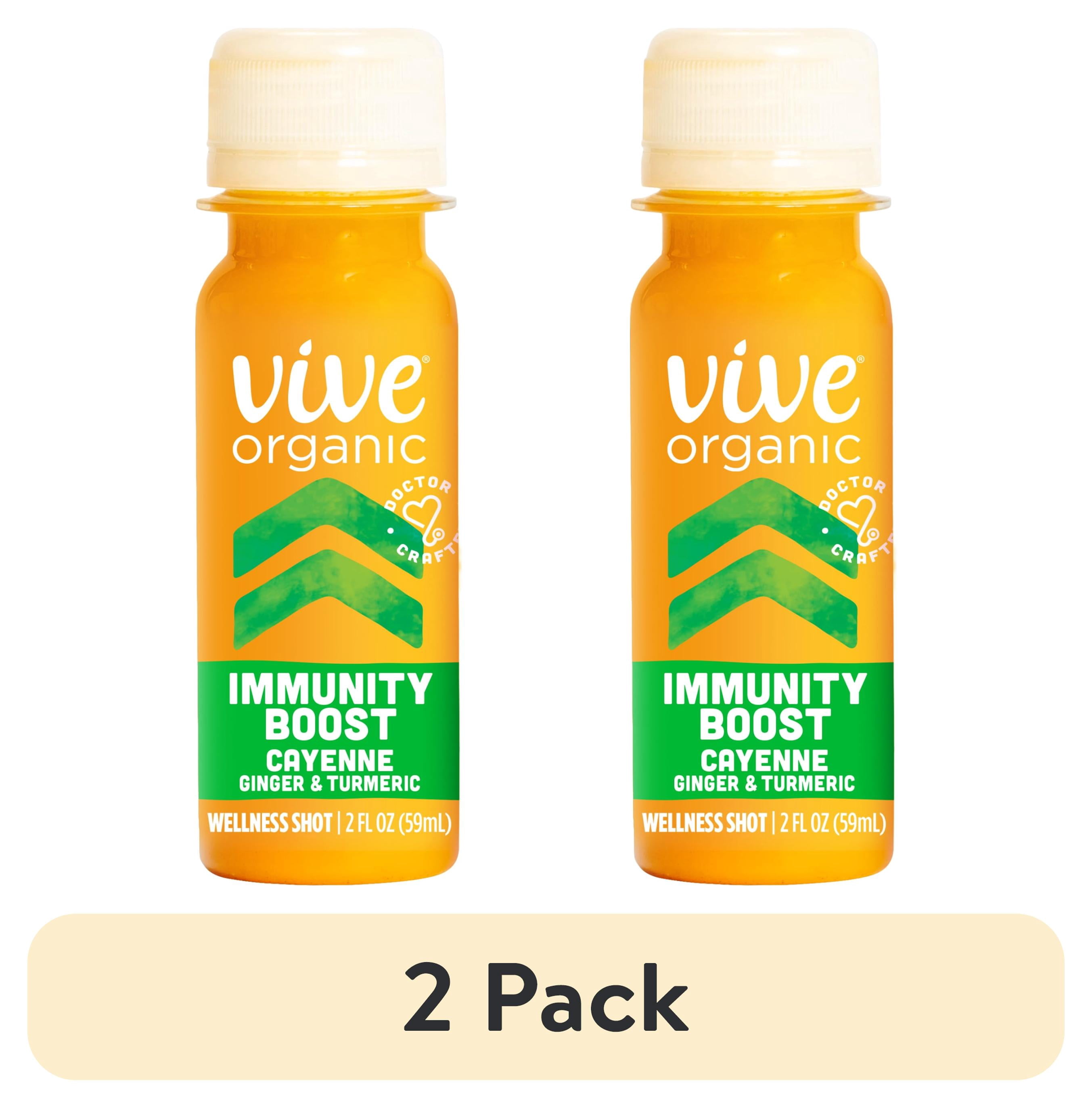 (2 pack) Vive Organic Immunity Boost Cayenne Wellness Shot with Ginger and Turmeric, Potent Wellness Shots, 2 fl oz Bottle