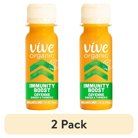 (2 pack) Vive Organic Immunity Boost Cayenne Wellness Shot with Ginger and Turmeric, Potent Wellness Shots, 2 fl oz Bottle