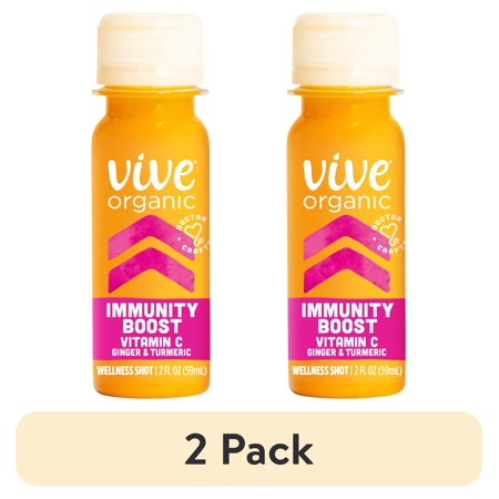 (2 pack) Vive Organic Immunity Boost Shot, Vitamin C, Ginger and Turmeric Wellness Shot, 2 fl oz Bottle