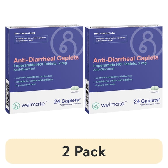 (2 pack) WELMATE Anti Diarrheal Pills, Loperamide 2mg, Diarrhea Relief Medicine, 24 Caplets, Fast Relief