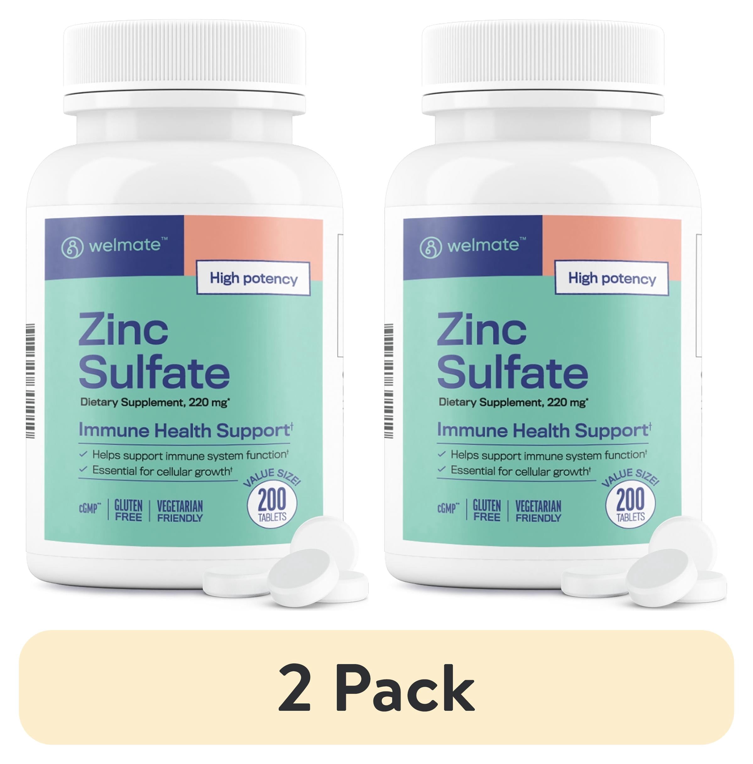 (2 pack) WELMATE Dietary Supplement, Zinc(as Zinc Sulfate) 50mg Immune Health Support - 200 Tablets
