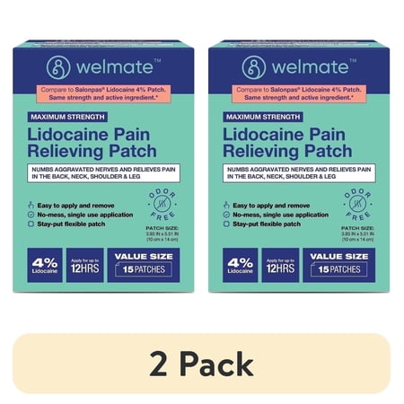 (2 pack) WELMATE Pain Management, Lidocaine 4% Pain Relief Patches, Maximum Strength, 15 Count