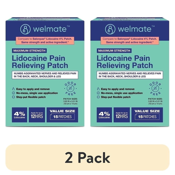 (2 pack) WELMATE Pain Management, Lidocaine 4% Pain Relief Patches, Maximum Strength, 15 Count