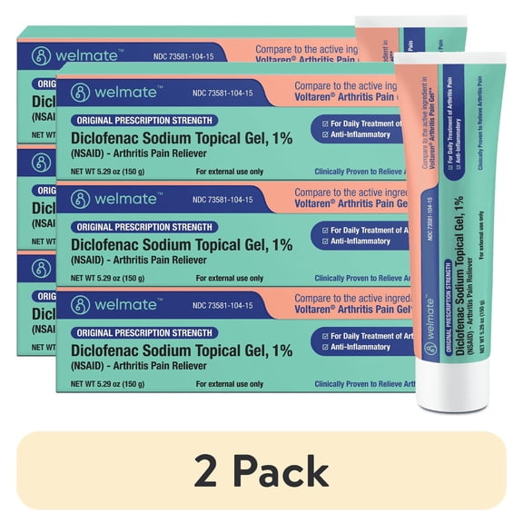 (2 pack) WELMATE Pain Reliever, 1% Diclofenac Sodium Topical Arthritis Gel, 150g (Pack of 3)