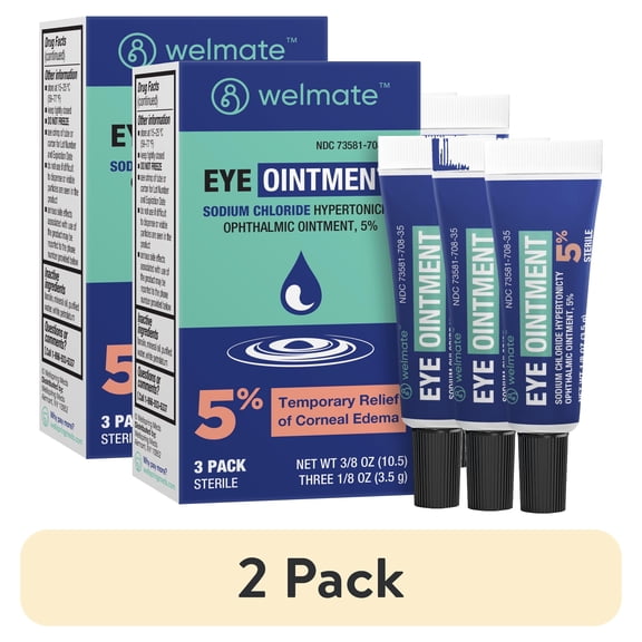 (2 pack) WELMATE Sodium Chloride Ophthalmic Eye Ointment 5% for Corneal Edema, 3.5 gm, Pack of 3