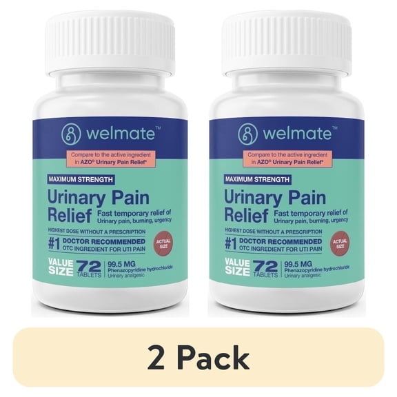 (2 pack) WELMATE Urinary Pain Relief UTI Phenazopyridine HCL 99.5 mg Tablets, Compare to AZO, 72 Count