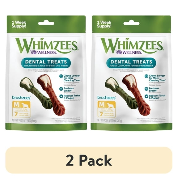 (2 pack) WHIMZEES By Wellness Daily Use Pack Grain Free Dental Treats for Dogs, Medium Brushzees Bag of 7